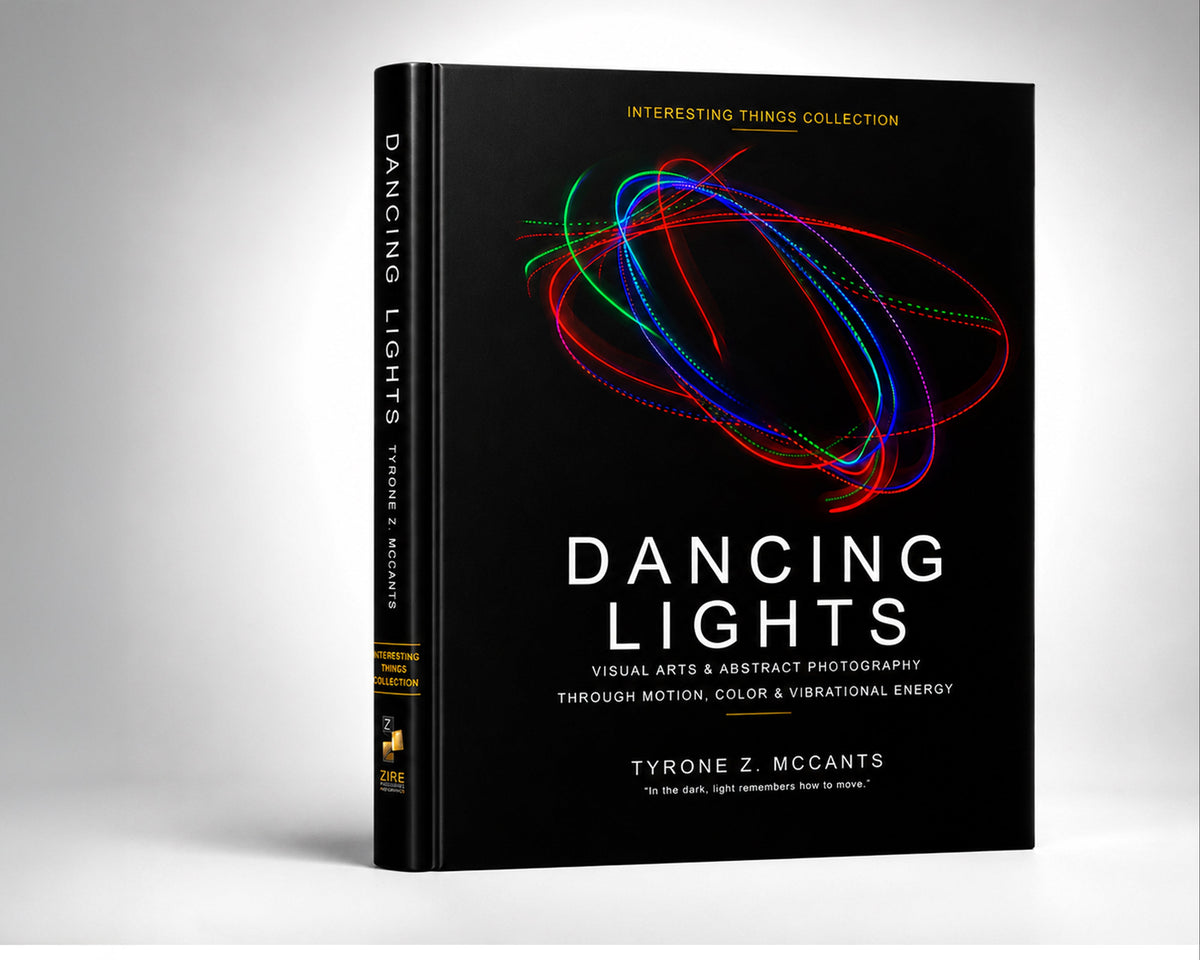 A hardcover book titled 'Dancing Lights' by Tyrone Z. McCants, standing upright on a light gray studio background.